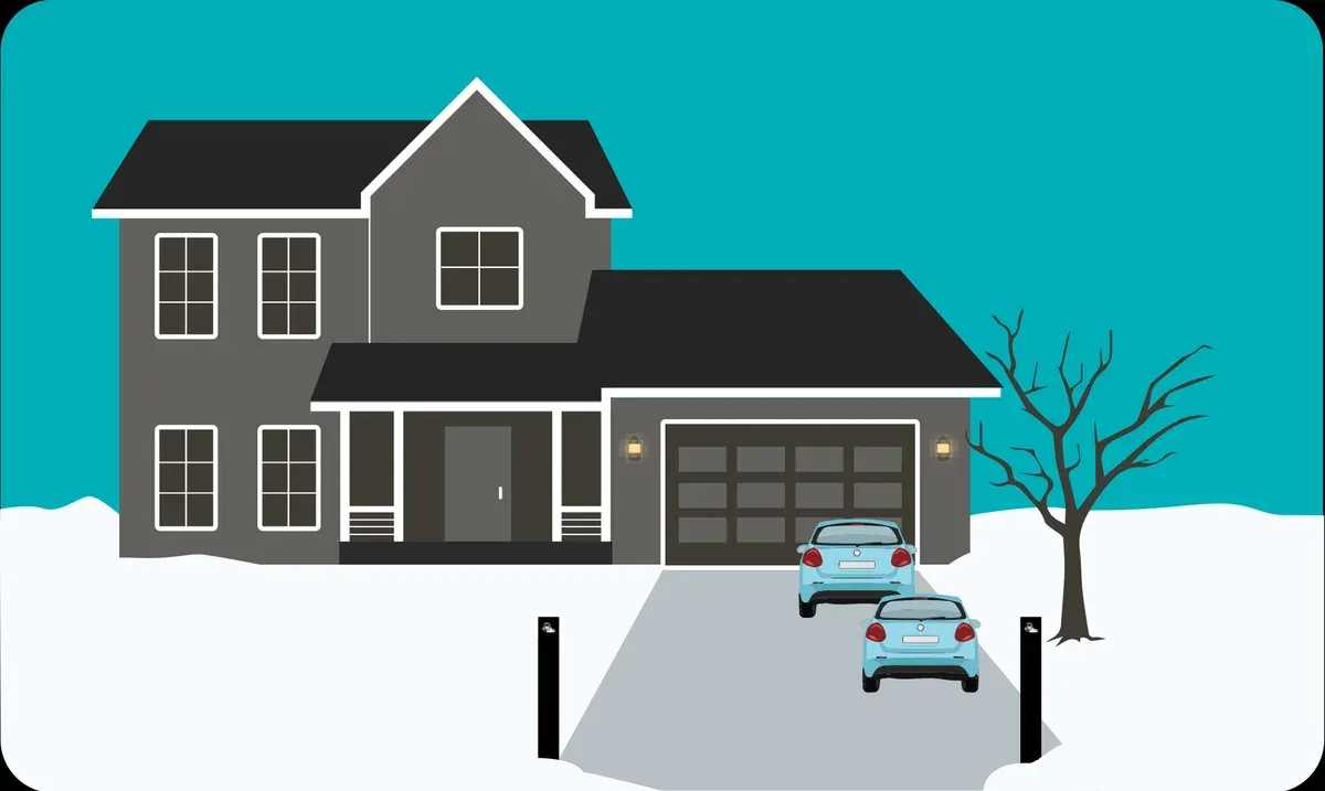 Diagram of two cars pulled up close together along one side of a driveway, one behind the other, with the other side left open end to end.